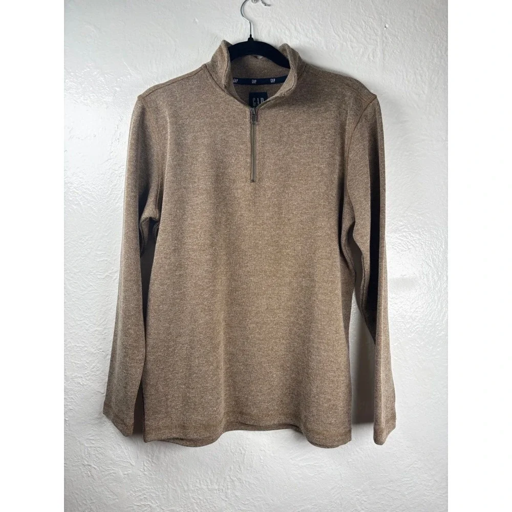 GAP Men's Brown Heathered Quarter Zip Pullover Sweater Long‎ Sleeve Size L